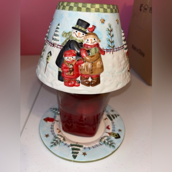 Festive Red and White Snowman Candle Top and Plate - Picture 1 of 11